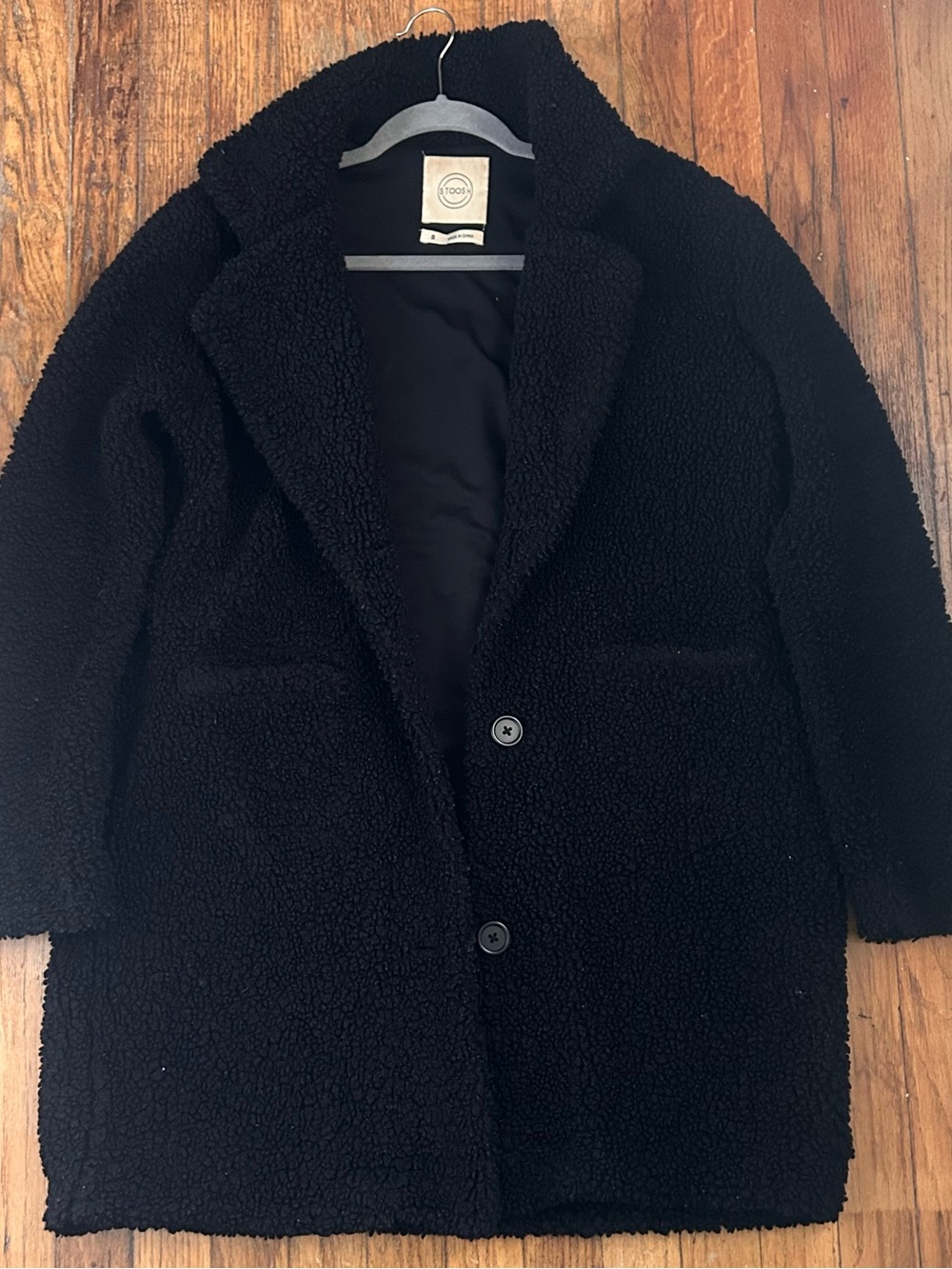 Black Sherpa Coat - Cozy Button-Front Jacket